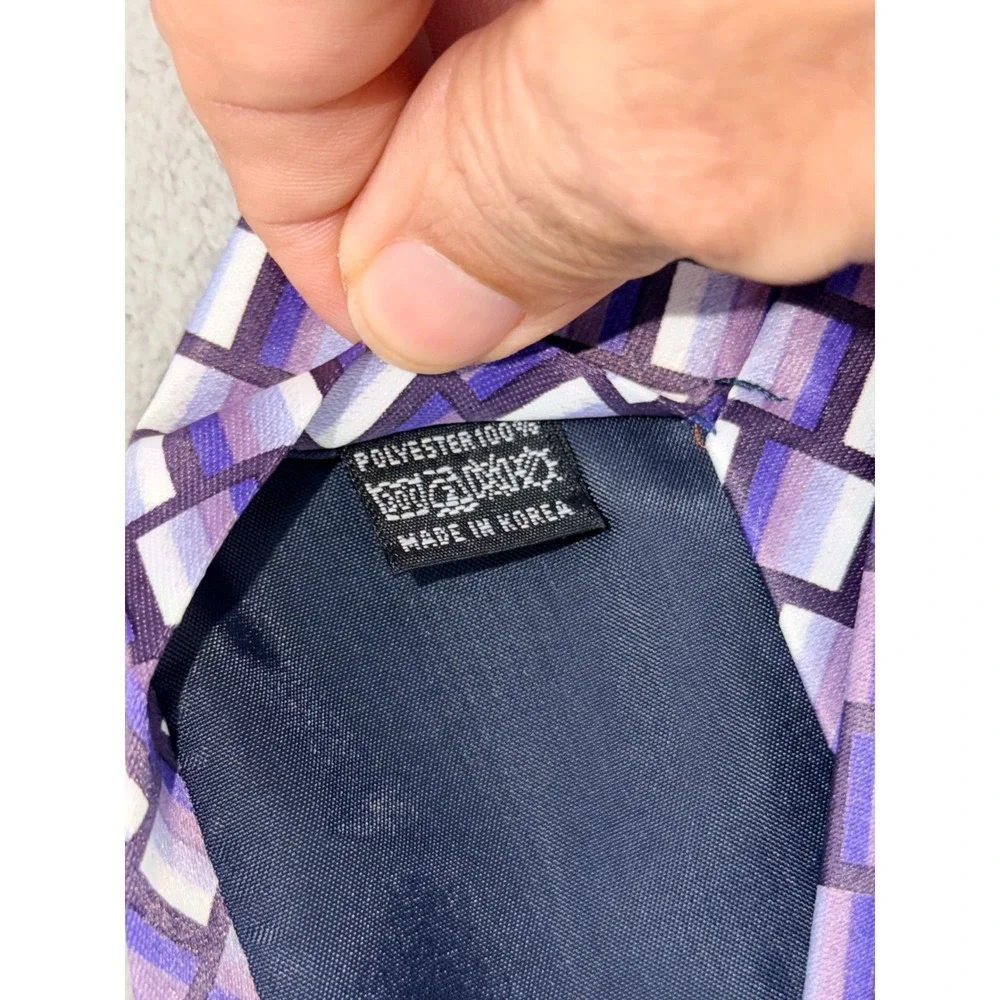 Studio Mens Purple‎ Geometric Block Pattern Polyester Necktie Made in Korea